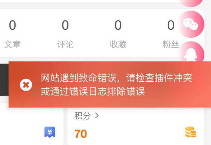 网站遇到致命错误，请检查插件冲突或通过错误日志排除错误-WordPress主题模板-zibll子比主题