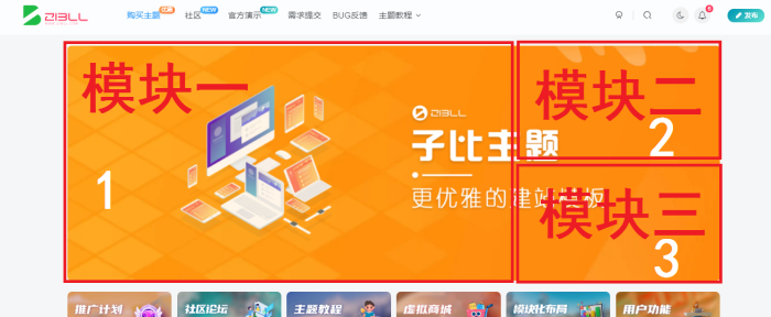 有办法将顶部轮播图 变成3个板块么   如上图显示-WordPress主题模板-zibll子比主题