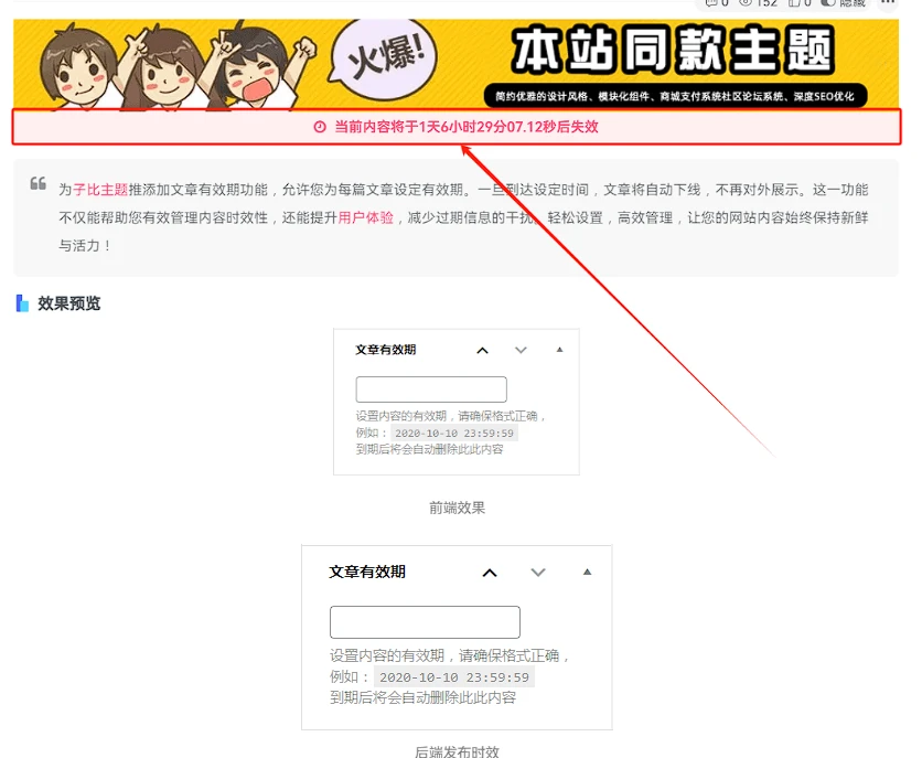 子比主题美化 为文章设置有效期功能 - 到期自动下线-大海资源库