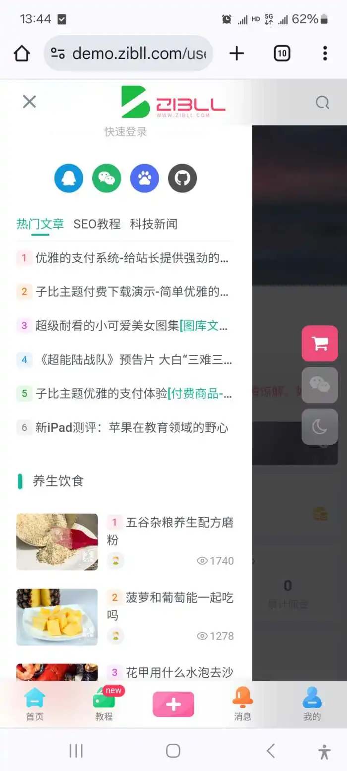 求助,如何设置手机侧边菜单?-WordPress主题模板-zibll子比主题