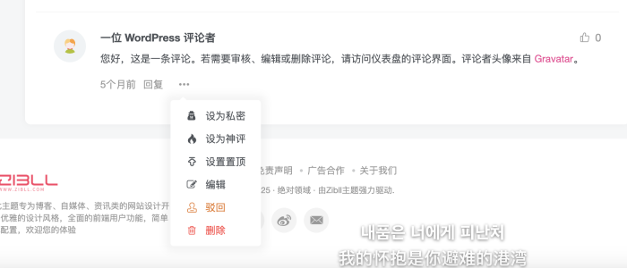 子比主题增加私密评论-WordPress主题模板-zibll子比主题