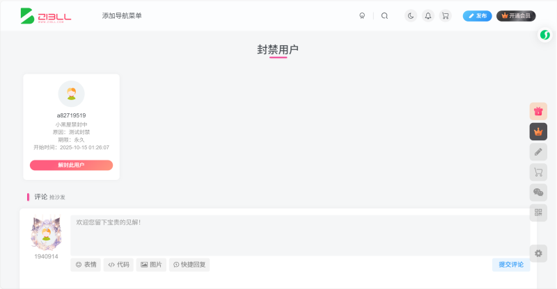 封禁用户列表页面&附页面demo文件-WordPress主题模板-zibll子比主题