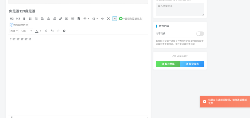 子比专属—文章/帖子标题违规检测功能-WordPress主题模板-zibll子比主题